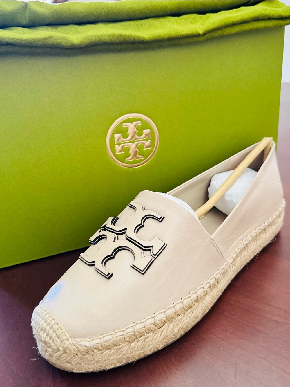 Tory Burch Neutral Beige Leather Logo Espadrilles - Picture 6 of 12